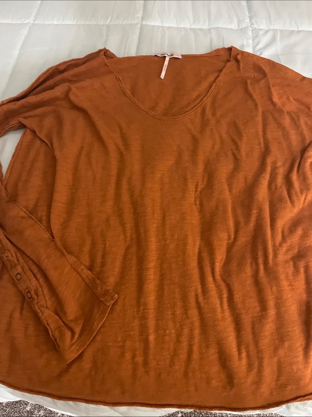 Free People Lightweight Scoop Neck Long Sleeve Top - Rust